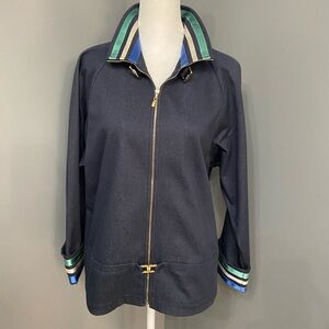VTG-ST JOHN Sport/Marie Gray Long Sleeve Cotton Blue Jacket Zip Quite Luxury Sm